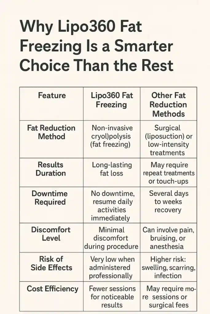 Is it possible to permanently freeze fat cells? 2 Table showing benefits of fat freezing to remove fat cells Scotland from Lipo 360