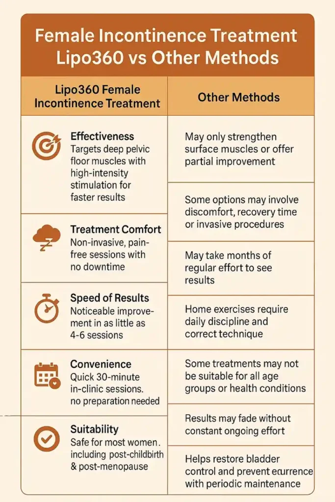 Comprehensive Guide To Female Incontinence Treatment Options 1 Table showing benefits of incontinence treatment Scotland